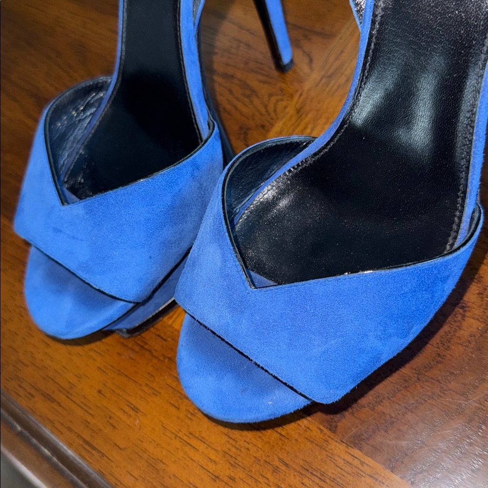 💙 SAINT LAURENT Kid Scamosciato Tribute 105 Open Toe Platform Sandals size 37 💙 - Picture 12 of 14